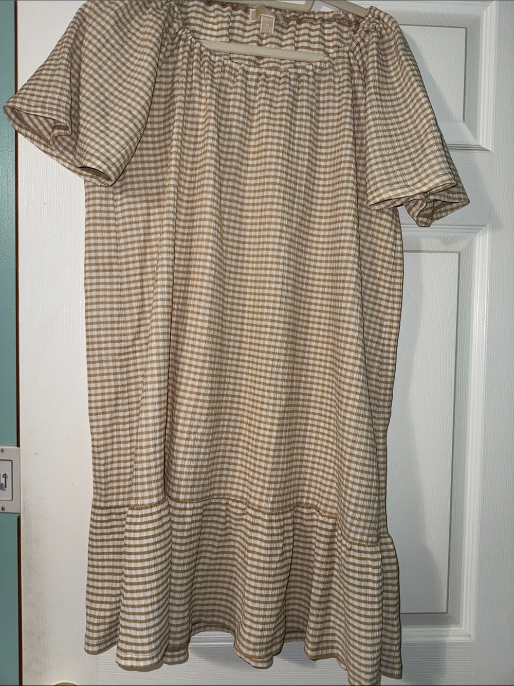 Michael Kors Cream and Tan Striped Smocked dress